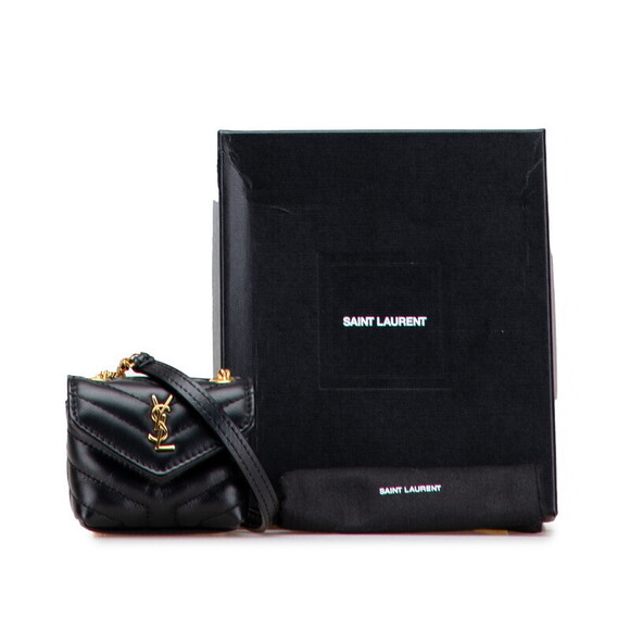 Saint Laurent Lulu Chain Shoulder Bag AirPods Case Wallet Black Gold Leather - Picture 9 of 9